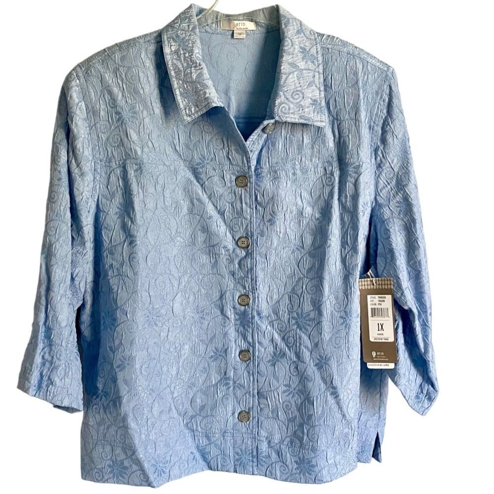 Erin London Light Blue Button Down Elegant Top Women's Size 1X NEW NWT